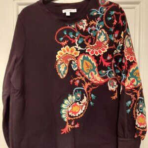 Chico's Zenergy Black & Multi Paisley Sweatshirt size 2 (12/14)